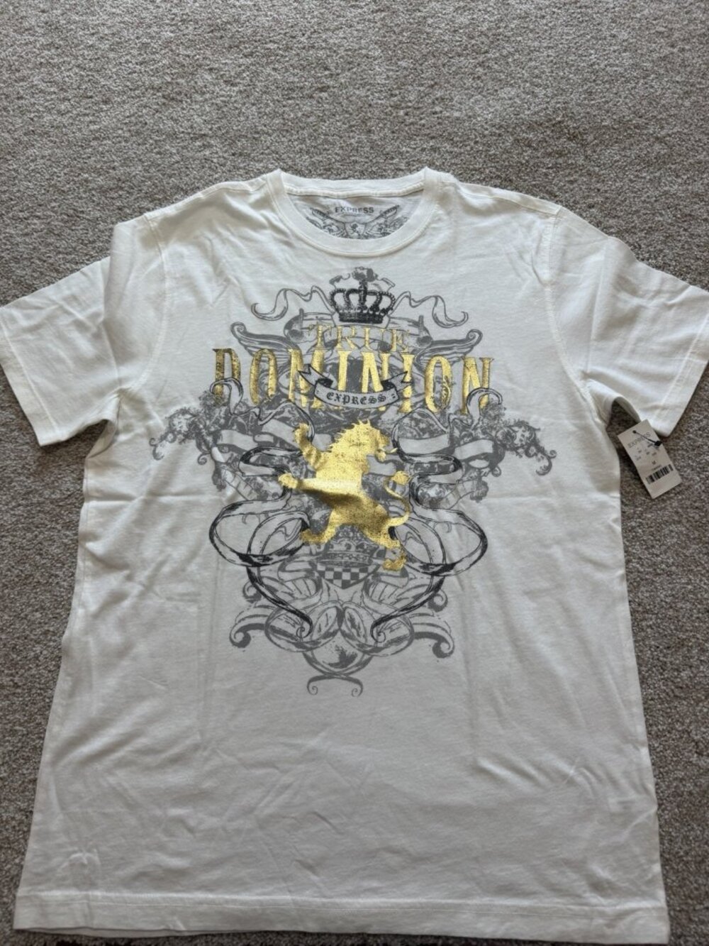 Express Men's Gold Lion Graphic White Short Sleeve T Shirt Size Medium